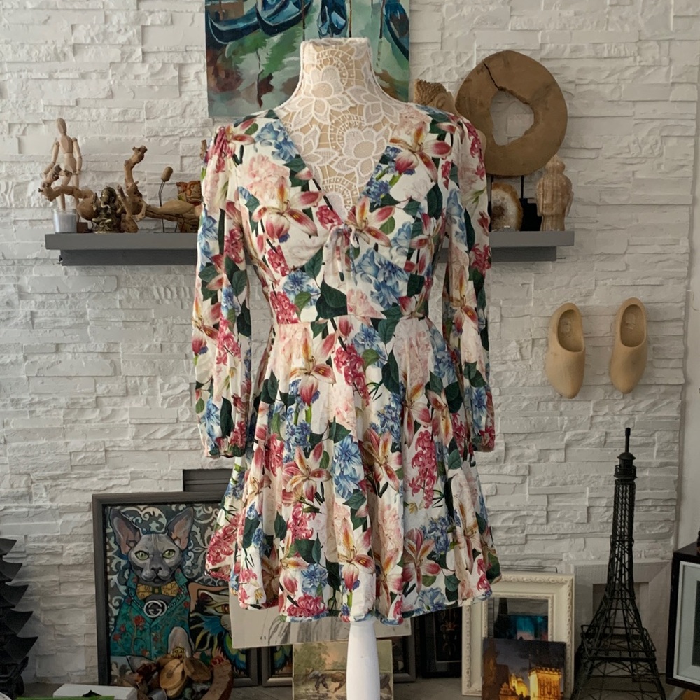 🌸 Sachin & Babi Dolce Floral Mini Dress Size 2 Antico Botanico Linen Blend EUC - Picture 4 of 15
